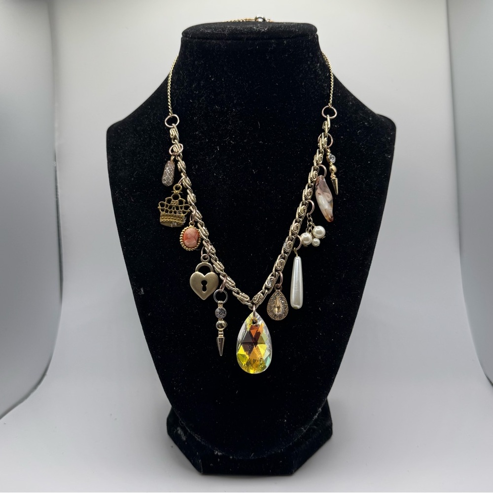 Gold Charm Necklace with Multicolor Accents